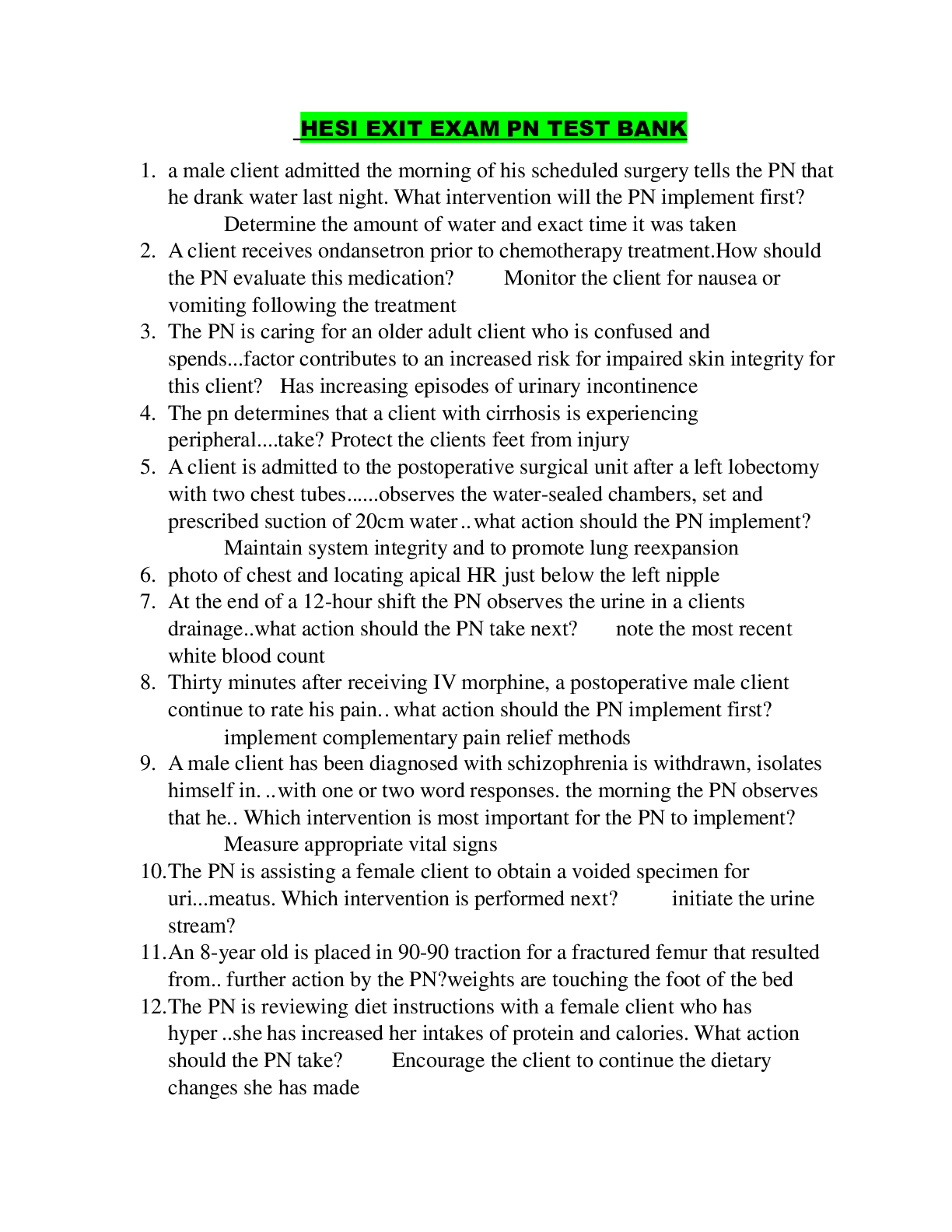 Preview image for HESI PN EXIT EXAM TEST BANK 2021/2022 V1 Latest Grade A (Top Graded )